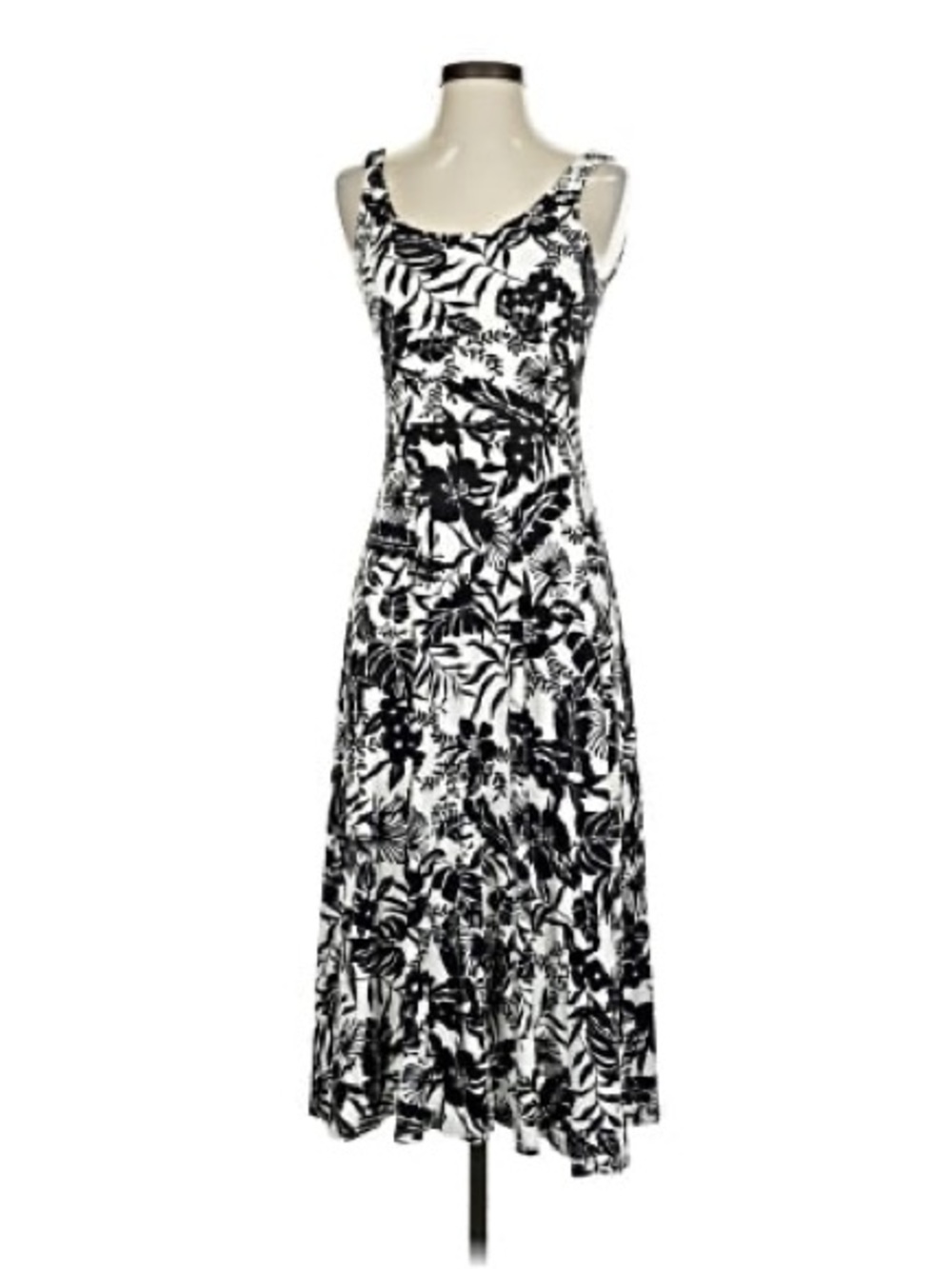 LOFT Black and White Floral Scoop-Neck Maxi Dress with Thin Straps